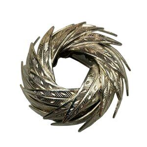 Vintage Signed CORO Silver Tone Overlapping Leaves Wreath Womens Pin Brooch MCM